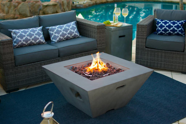 34" Outdoor Propane Gas Fire Pit Table Square Bowl in Gray