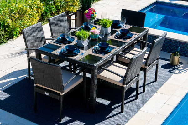 Bari 7 Piece Outdoor Dining Set in Espresso Brown