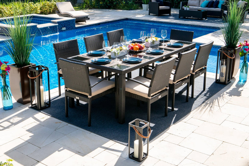 Bari 9 Piece Outdoor Dining Table Set in Espresso Brown