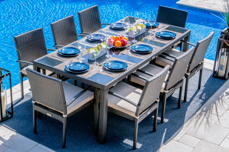 Bari 9 Piece Outdoor Dining Table Set in Espresso Brown