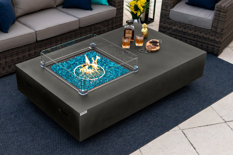 65" Rectangular Outdoor Propane Gas Fire Pit Table in Brown