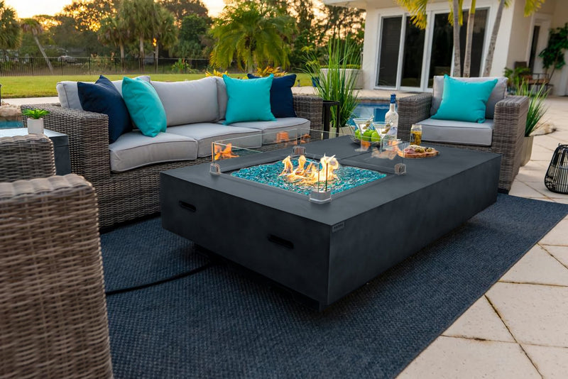 65" Rectangular Outdoor Propane Gas Fire Pit Table in Gray