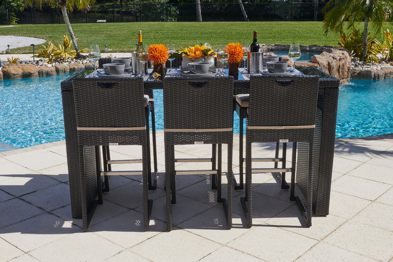 Bari 7 Piece Outdoor Patio Bar Set in Espresso Brown